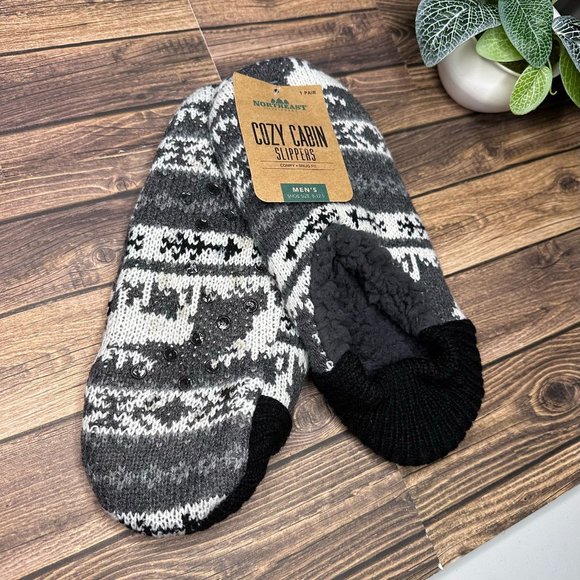 NWT Northeast Outfitters Men's Cozy Cabin Slippers Size Large (Black Grey Moose) - Picture 2 of 8